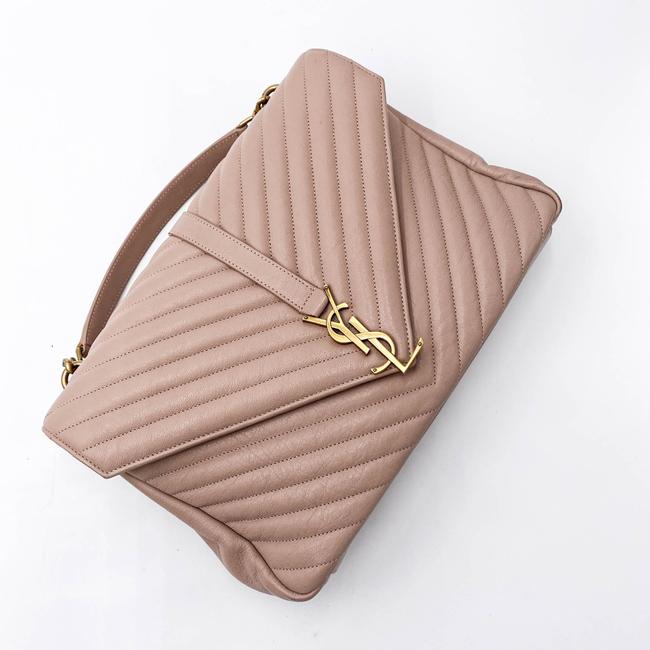 Saint Laurent Sheepskin Matelasse Chevron Monogram Large College Satchel Pink Leather Shoulder Bag