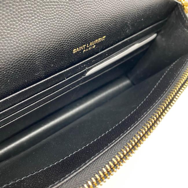 Saint Laurent Monogram Envelope Chain Wallet Grain De Poudre Matelasse Chevron Black Leather Shoulder Bag