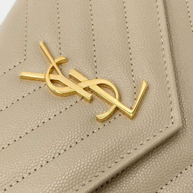 Saint Laurent Monogram Envelope Chain Wallet Grain De Poudre Matelasse Chevron Nude Beige Leather Shoulder Bag