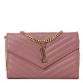Saint Laurent Grain De Poudre Matelasse Chevron Monogram Woc Blush Fonce Pink Leather Shoulder Bag