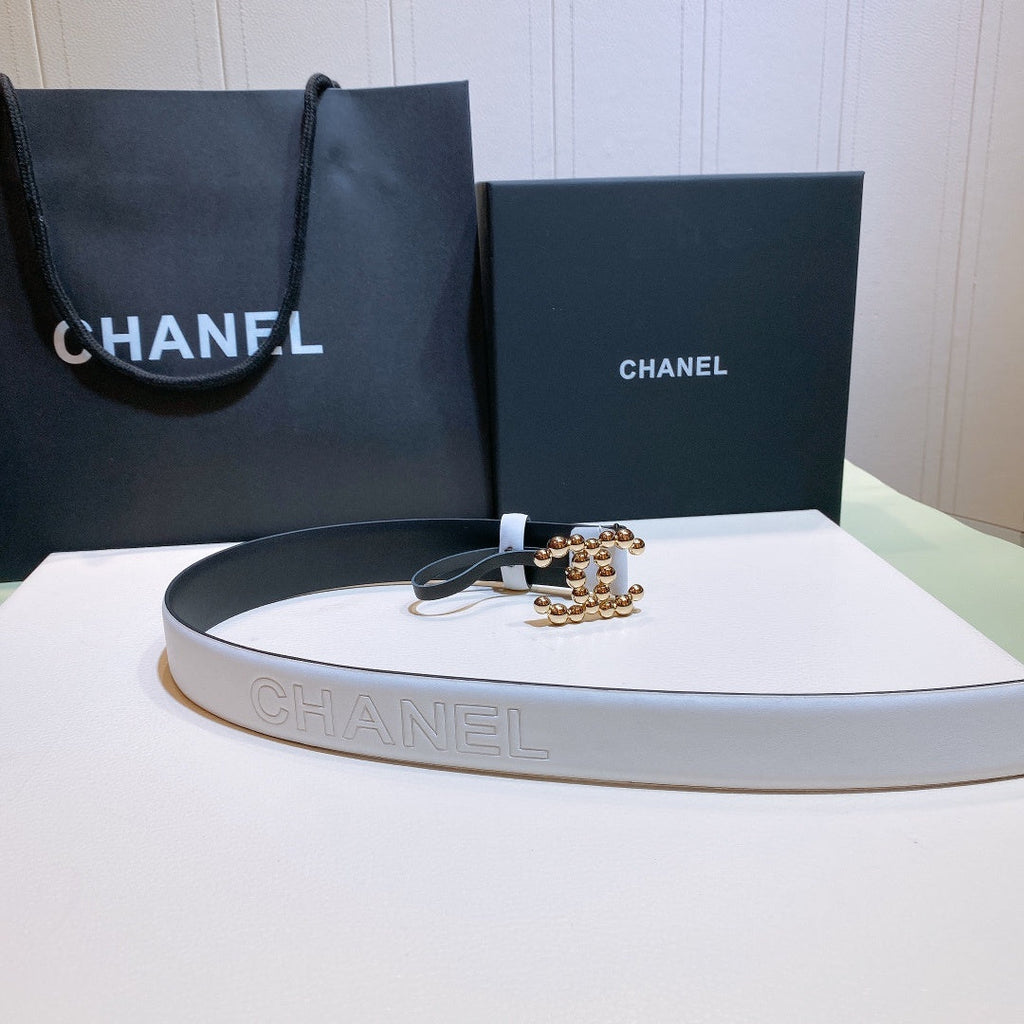 Chanel Belt With Bead Buckle White
