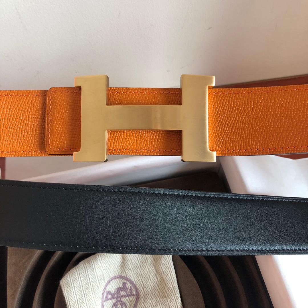 Hermes Mini Constance Guillochee Belt Buckle & Reversible Leather Strap Orange