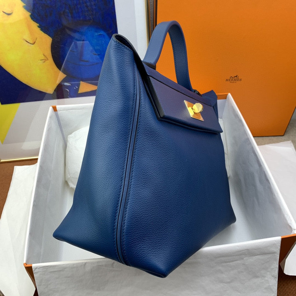 Hermes 24 24 35cm Noir Black Clémence Blue