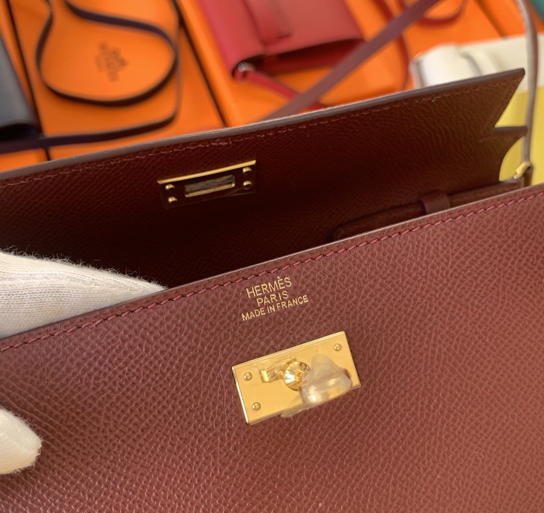 Hermes Kelly Togo Woc Crossbody Bag 21cm Red Wine