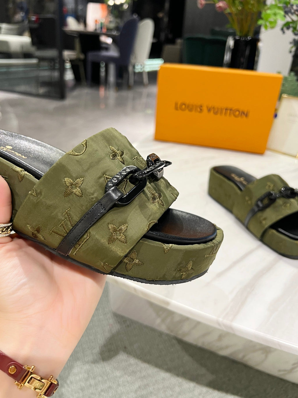 Louis Vuitton Jumbo Flatform Mule Green