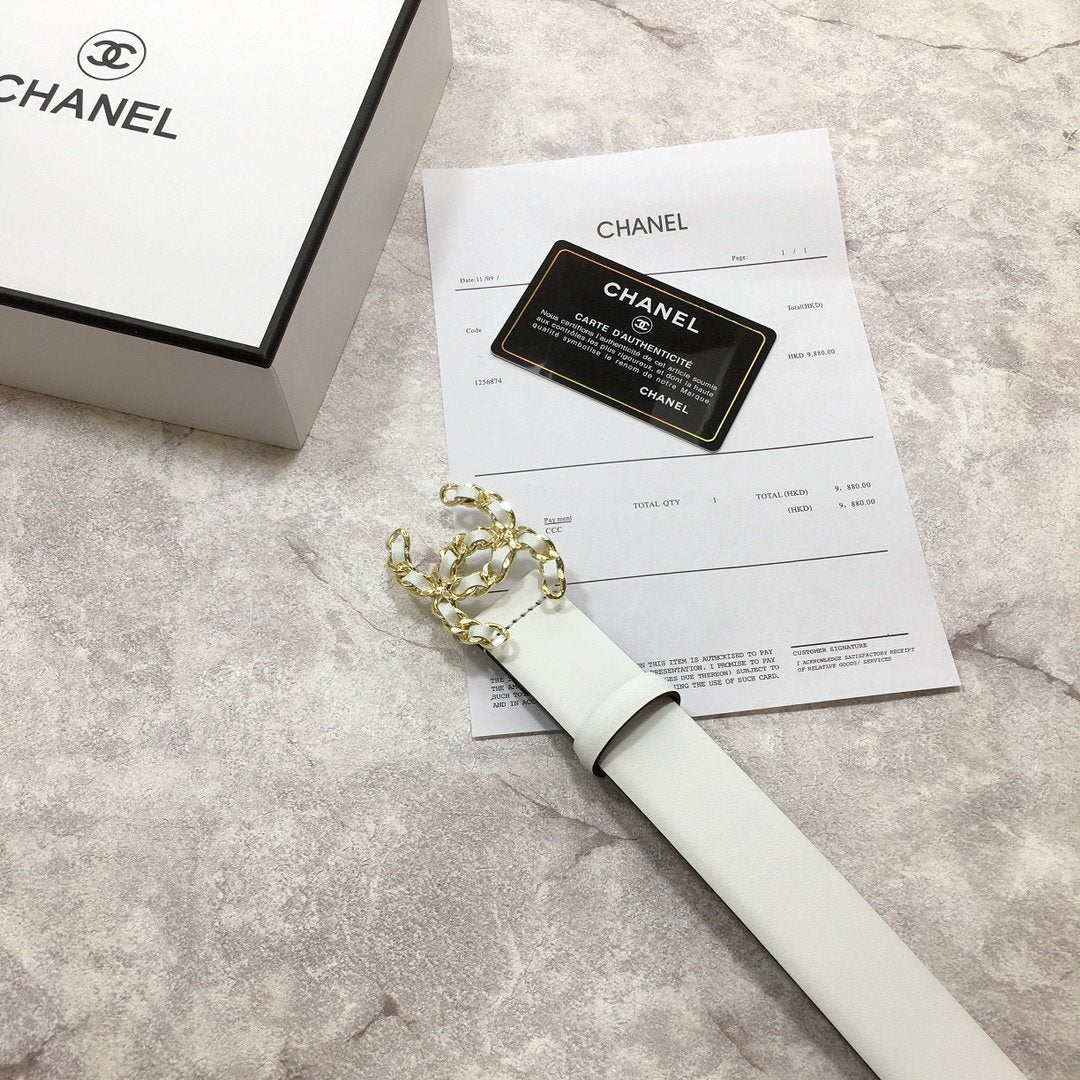 Chanel Belt With Double C Buckle White
