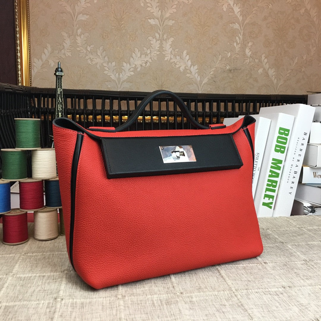 Hermes 24 24 29cm Noir Black Clémence Red