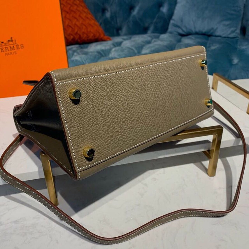Hermes Kelly 25cm Epsom Bag Semi-Handstitched Gold Hardware, Etoupe