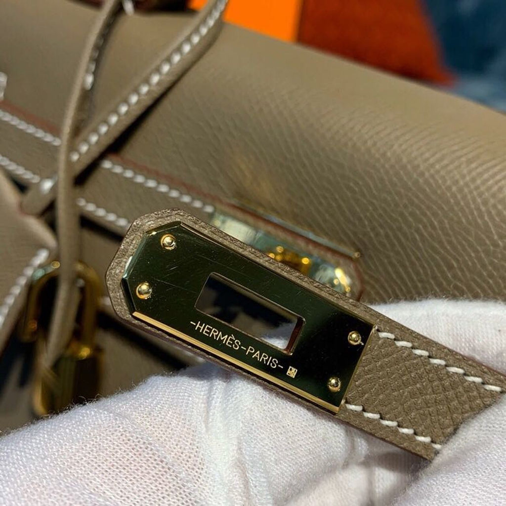 Hermes Kelly 25cm Epsom Bag Semi-Handstitched Gold Hardware, Etoupe