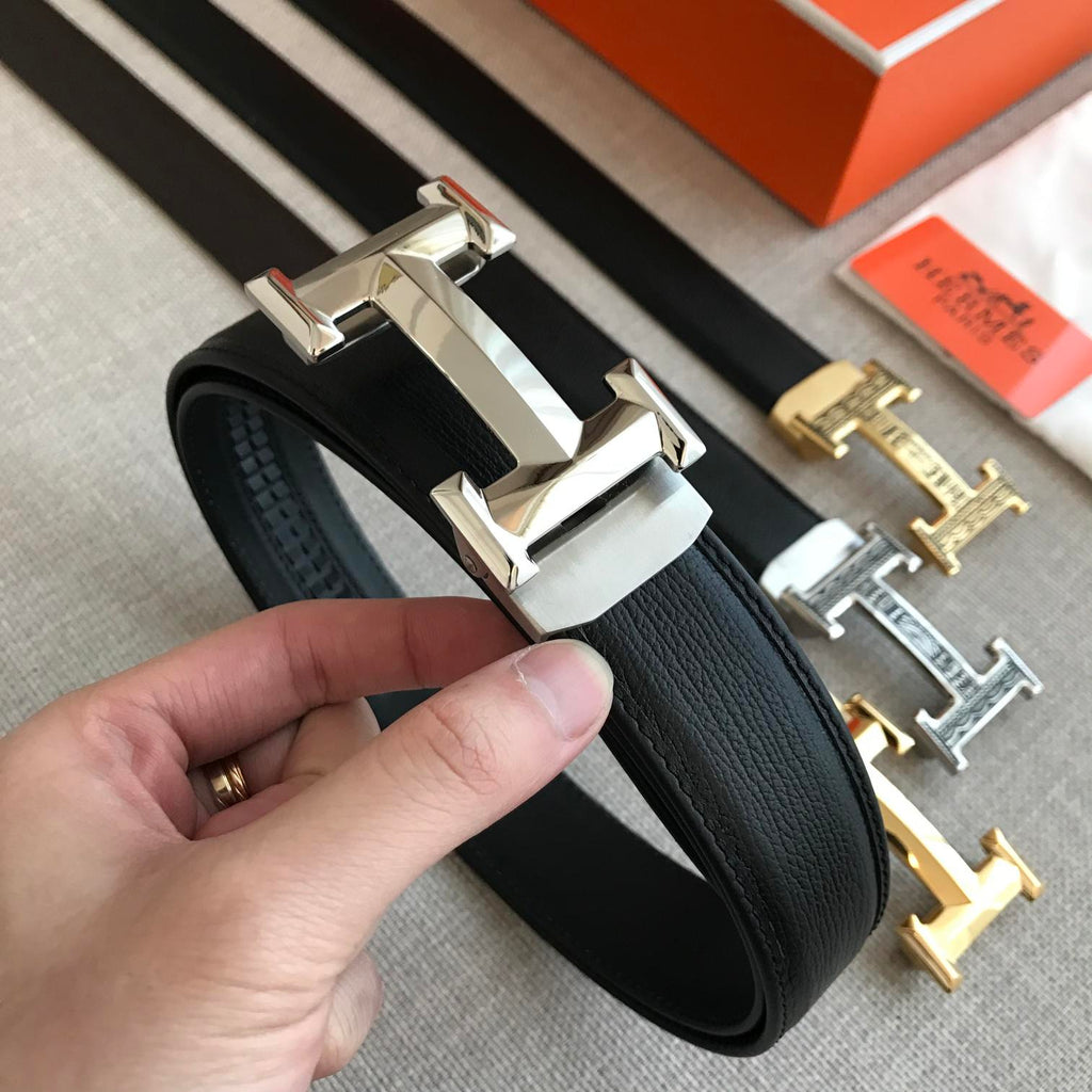 Hermes H Belt Buckle & Leather Strap Black