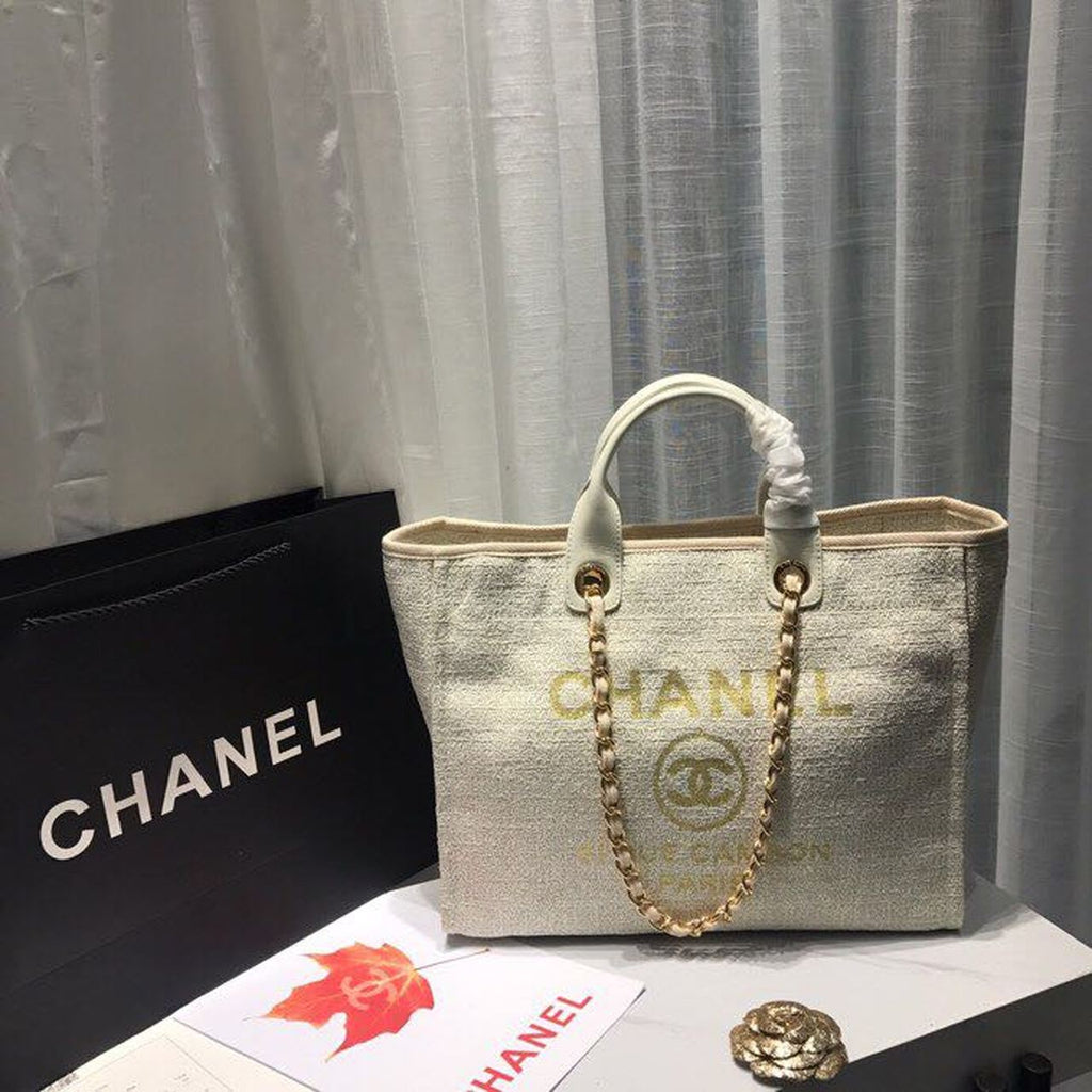 Chanel Deauville Tote 38cm Canvas Bag Spring/Summer Collection, Beige/Cream/Gold/Multi