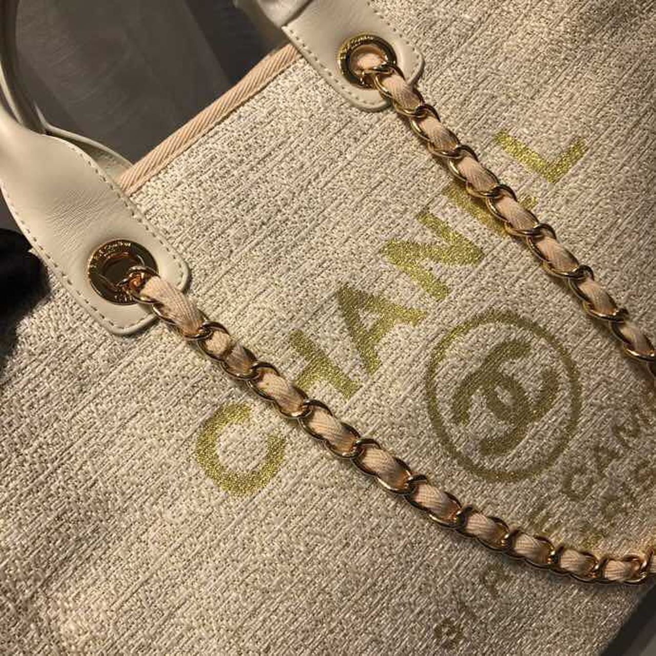 Chanel Deauville Tote 38cm Canvas Bag Spring/Summer Collection, Beige/Cream/Gold/Multi