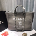 Chanel Deauville Tote 38cm Canvas Bag Spring/Summer Collection, Light Grey/White