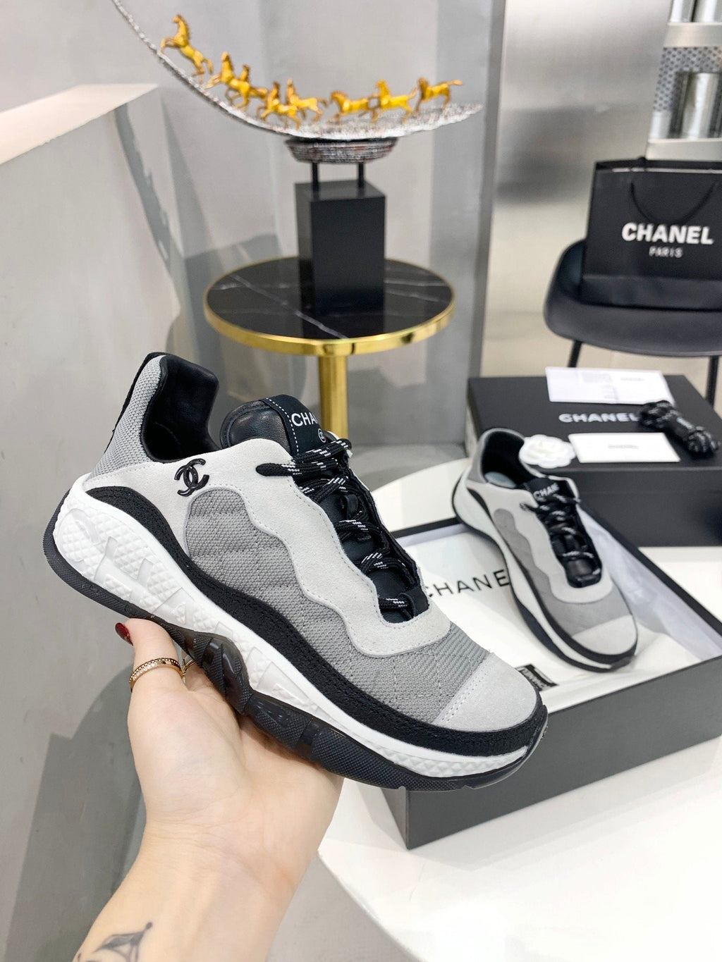 Chanel Open Shoes Grey/White