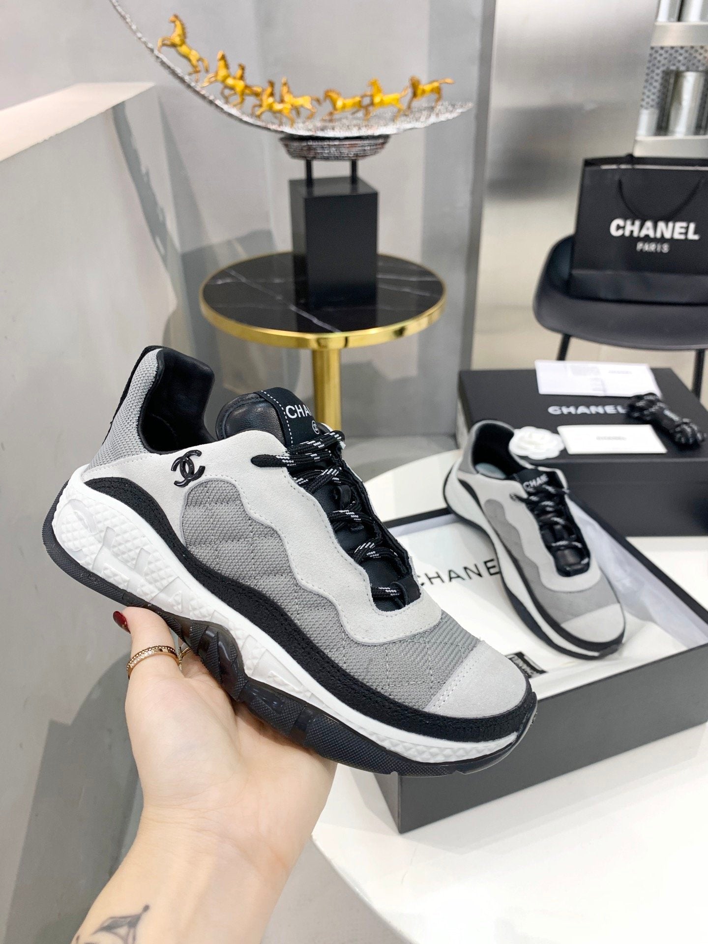 Chanel Open Shoes Grey/White