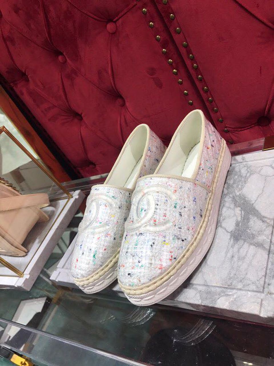 Chanel Tweed/PVC CC Logo Espadrilles Spring/Summer Act 2 Collection White