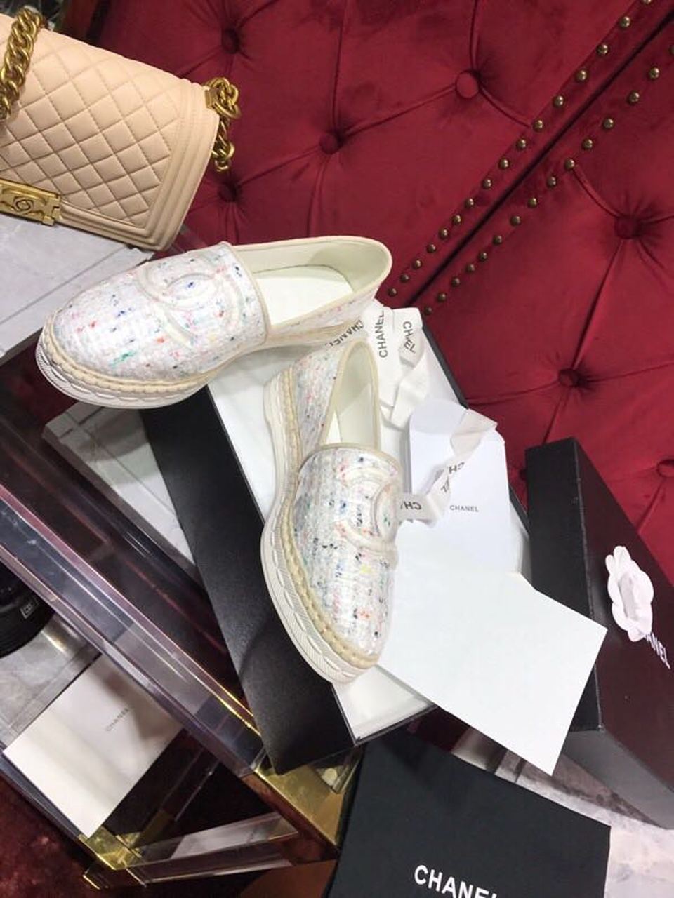 Chanel Tweed/PVC CC Logo Espadrilles Spring/Summer Act 2 Collection White