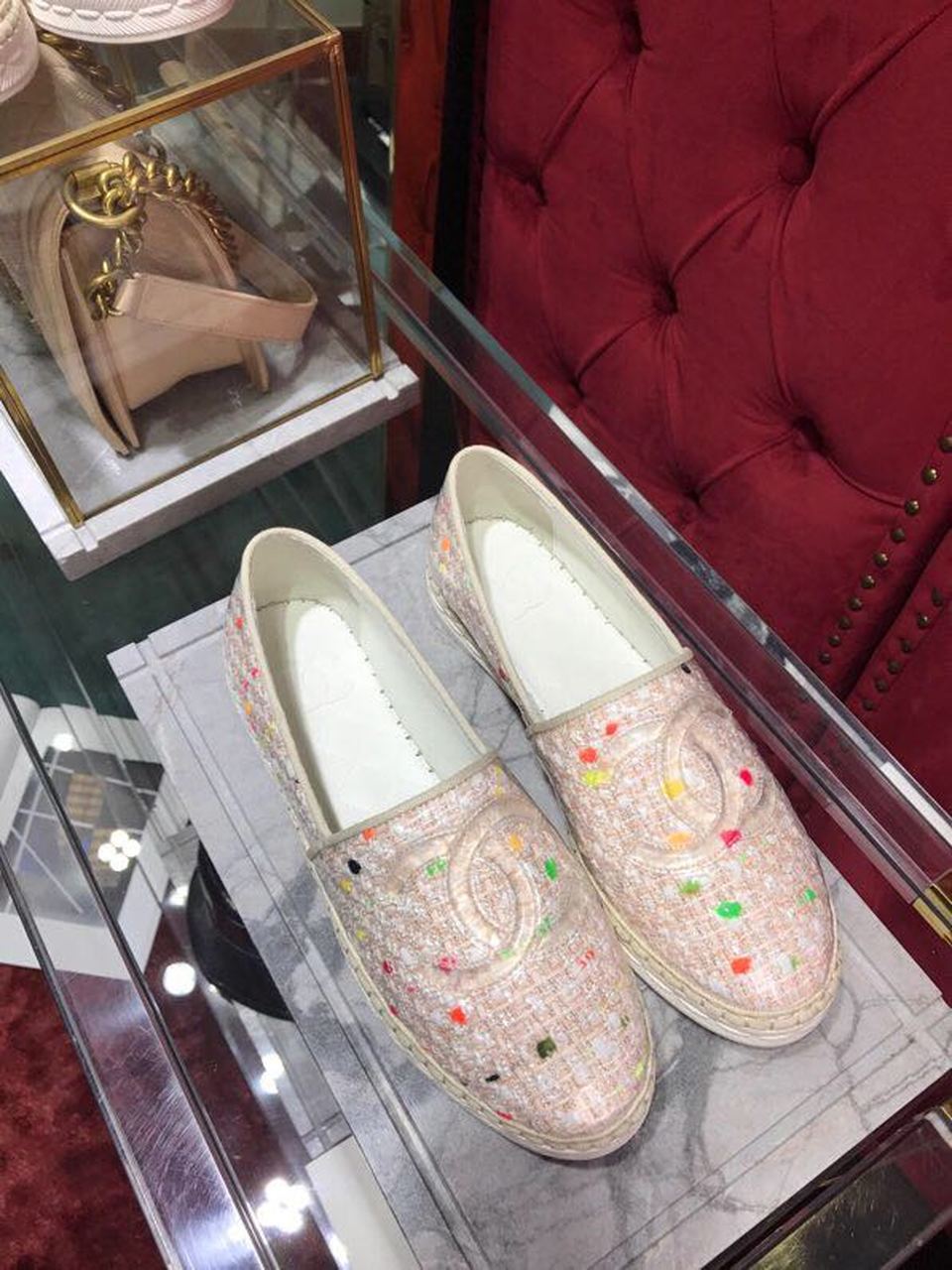 Chanel Tweed/PVC CC Logo Espadrilles Spring/Summer Act 2 Collection Pink Sherbert