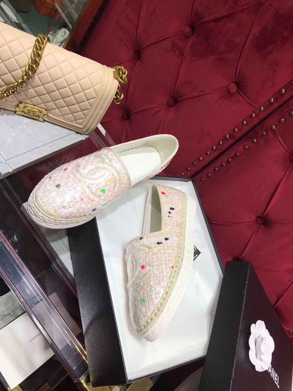 Chanel Tweed/PVC CC Logo Espadrilles Spring/Summer Act 2 Collection Pink Sherbert