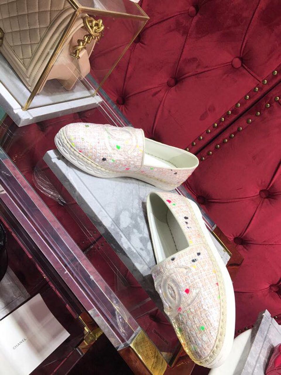Chanel Tweed/PVC CC Logo Espadrilles Spring/Summer Act 2 Collection Pink Sherbert
