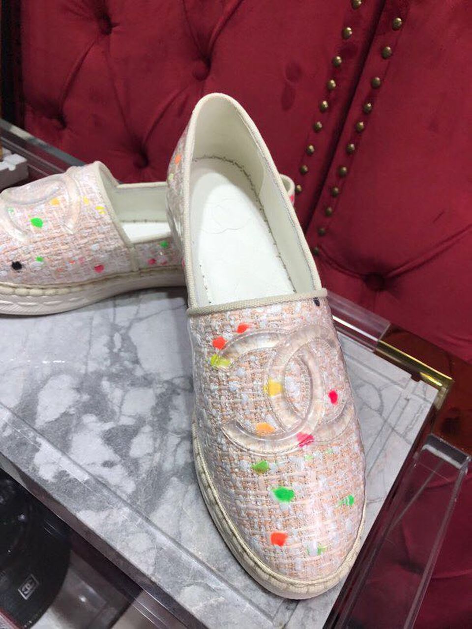 Chanel Tweed/PVC CC Logo Espadrilles Spring/Summer Act 2 Collection Pink Sherbert