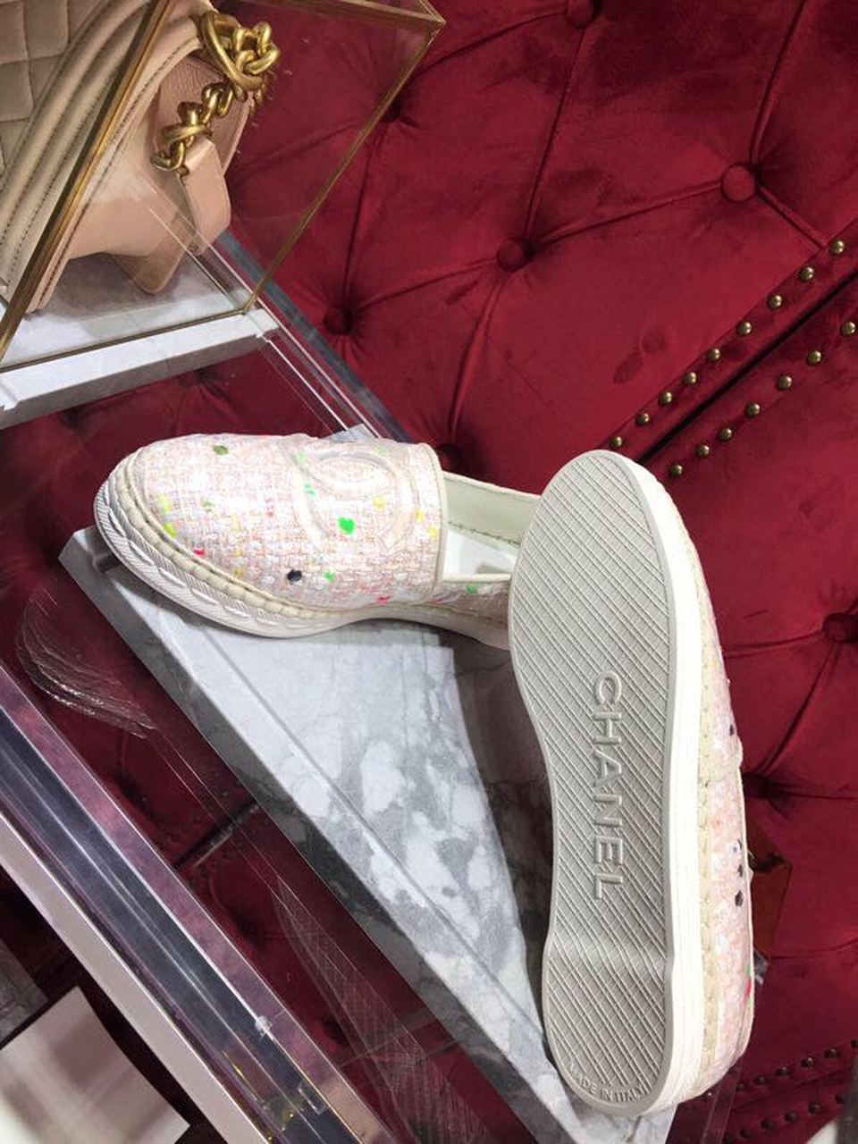Chanel Tweed/PVC CC Logo Espadrilles Spring/Summer Act 2 Collection Pink Sherbert