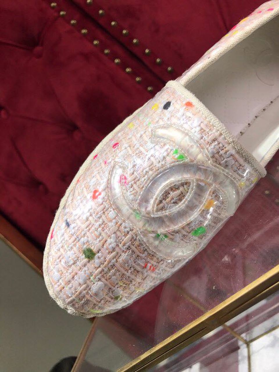 Chanel Tweed/PVC CC Logo Espadrilles Spring/Summer Act 2 Collection Pink Sherbert