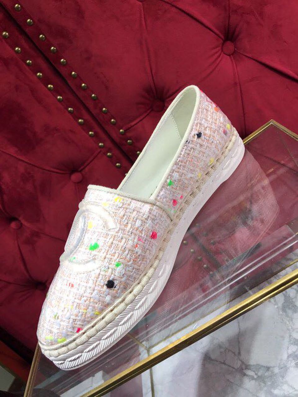 Chanel Tweed/PVC CC Logo Espadrilles Spring/Summer Act 2 Collection Pink Sherbert