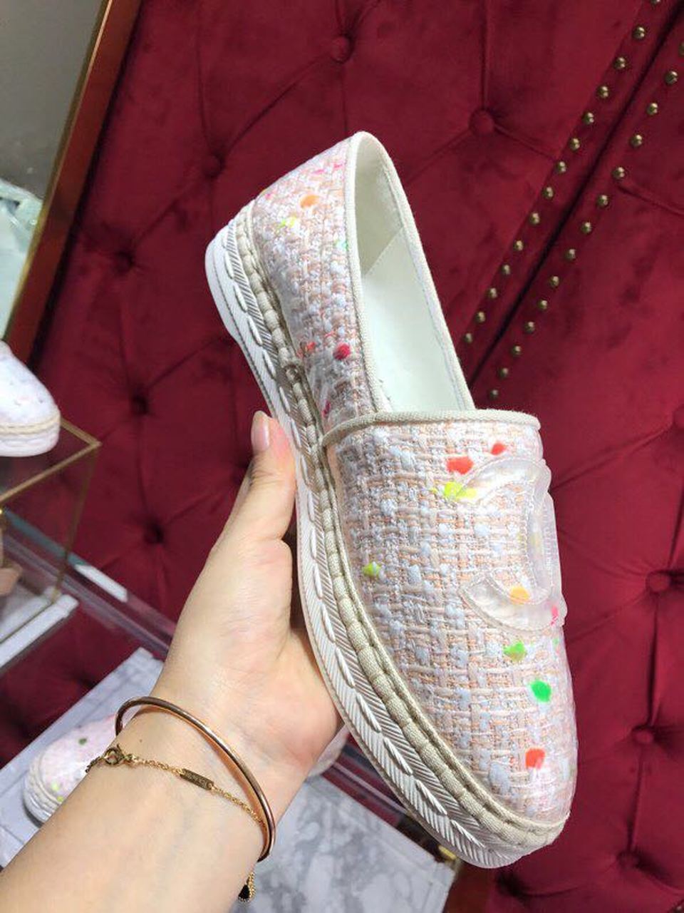 Chanel Tweed/PVC CC Logo Espadrilles Spring/Summer Act 2 Collection Pink Sherbert