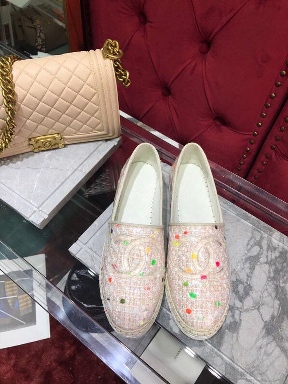 Chanel Tweed/PVC CC Logo Espadrilles Spring/Summer Act 2 Collection Pink Sherbert