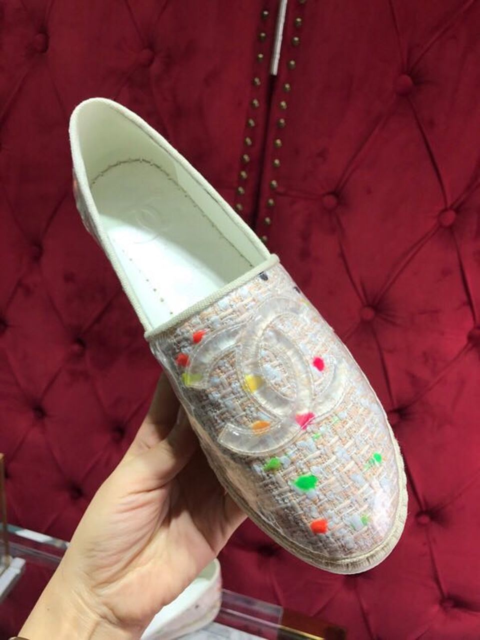 Chanel Tweed/PVC CC Logo Espadrilles Spring/Summer Act 2 Collection Pink Sherbert