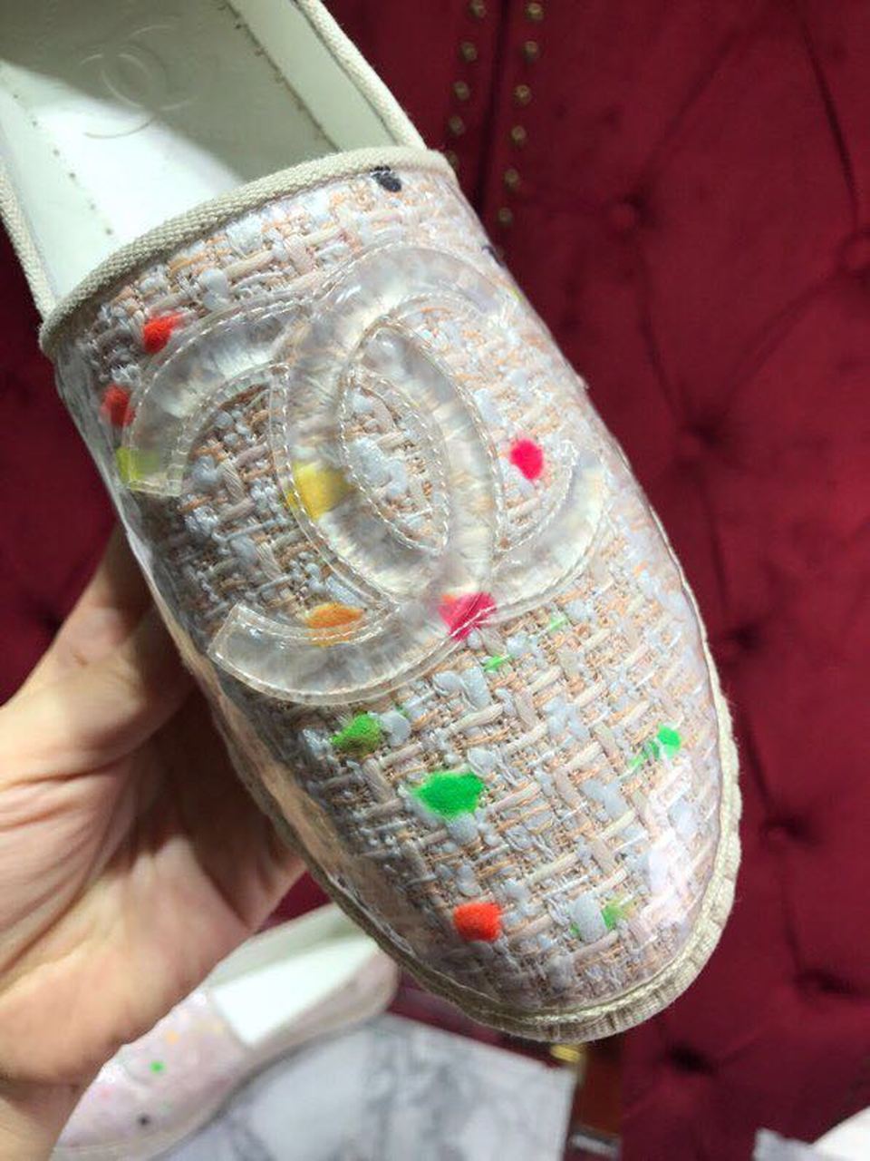 Chanel Tweed/PVC CC Logo Espadrilles Spring/Summer Act 2 Collection Pink Sherbert