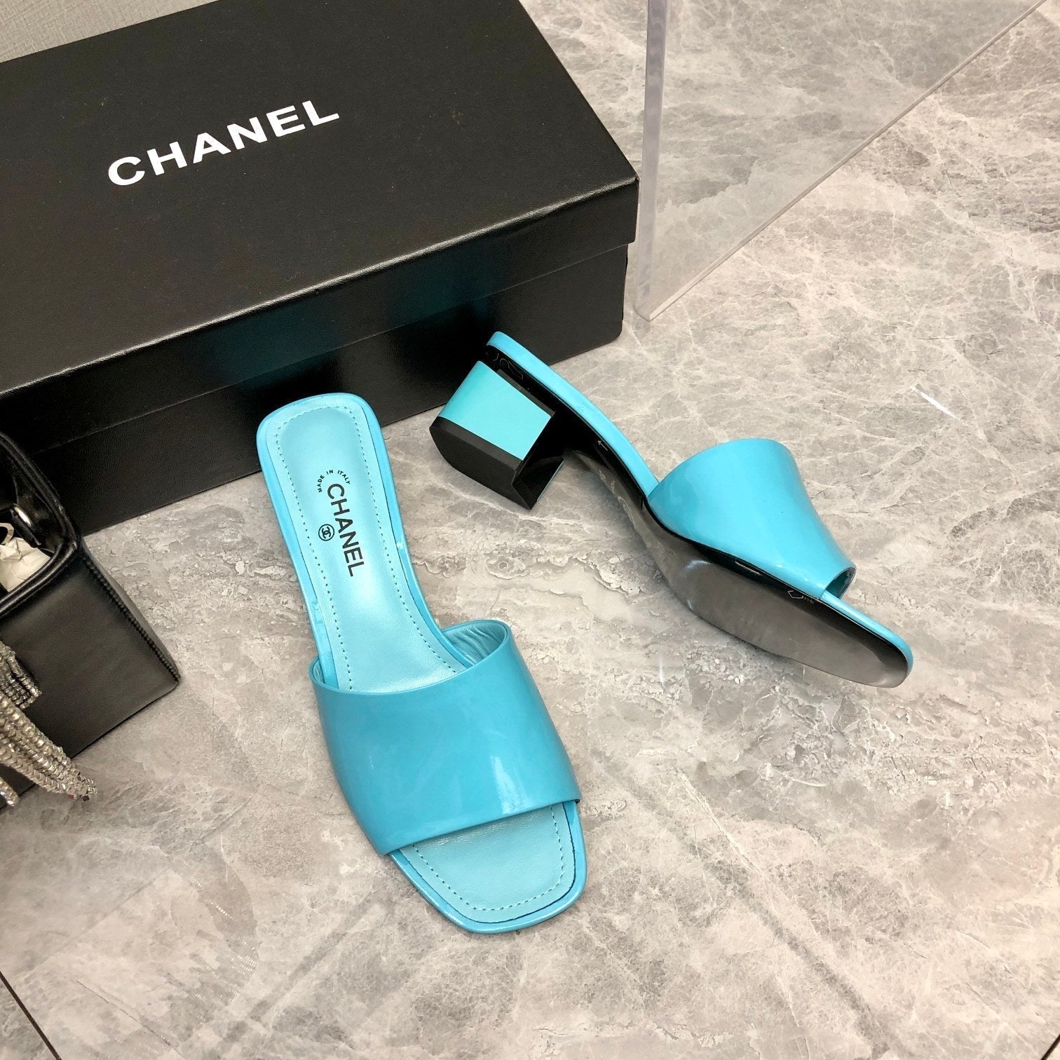 Chanel Mules Jade Light Blue