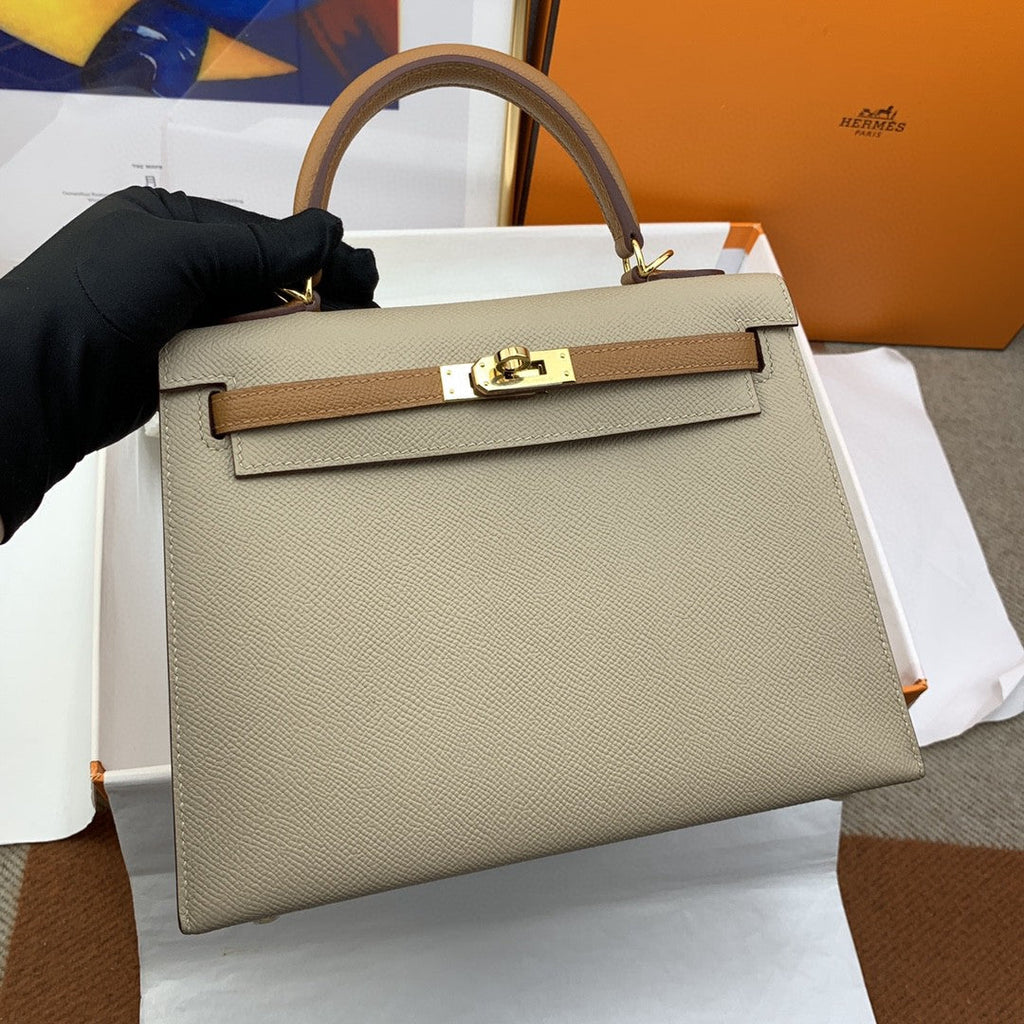 Hermes Kelly 25 Togo Gold Hardware Light Brown