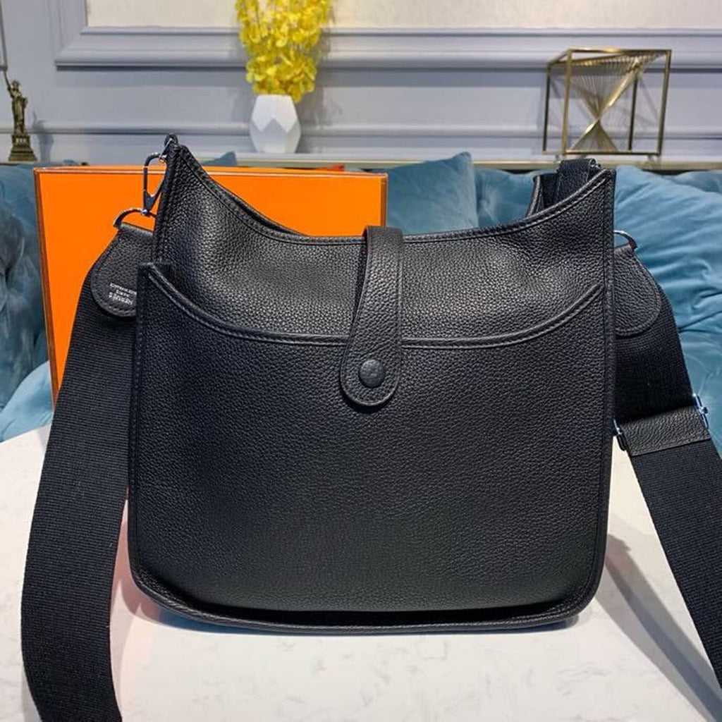 Hermes Evelyne III GM Bag 30cm Taurillon Clemence Handstitched Palladium Hardware Black