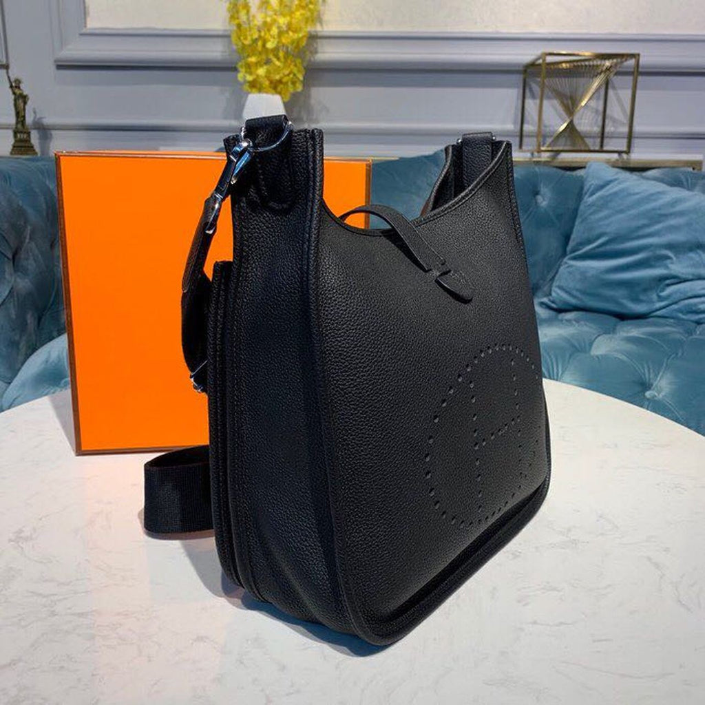 Hermes Evelyne III GM Bag 30cm Taurillon Clemence Handstitched Palladium Hardware Black