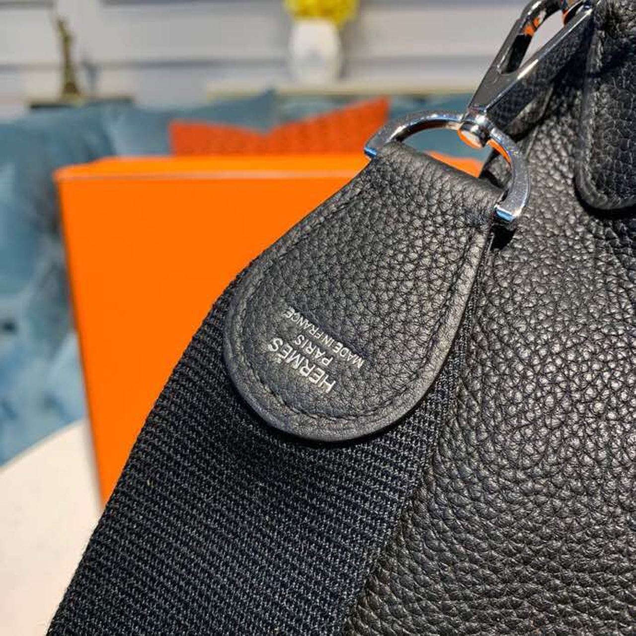 Hermes Evelyne III GM Bag 30cm Taurillon Clemence Handstitched Palladium Hardware Black