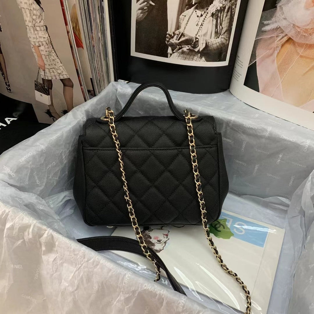 Chanel Flap Bag Top Handle With Chain 19cm Black