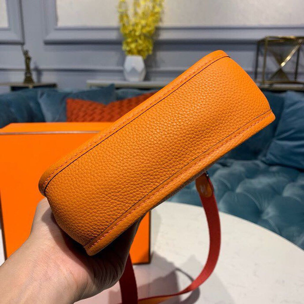Hermes Evelyne III TPM Bag 17cm Taurillon Clemence Handstitched Palladium Hardware Orange