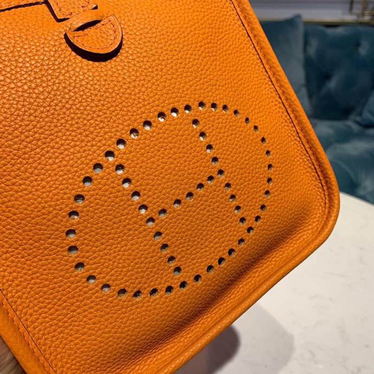 Hermes Evelyne III TPM Bag 17cm Taurillon Clemence Handstitched Palladium Hardware Orange