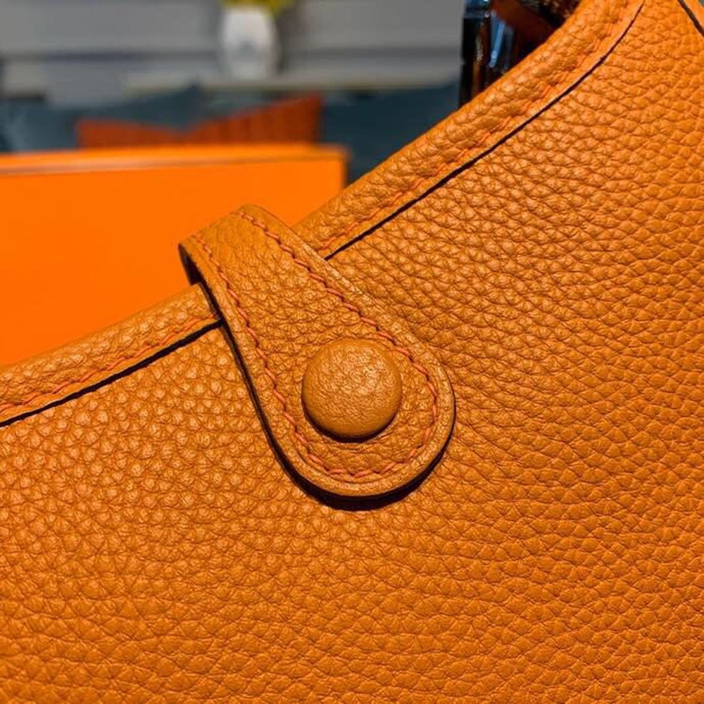 Hermes Evelyne III TPM Bag 17cm Taurillon Clemence Handstitched Palladium Hardware Orange
