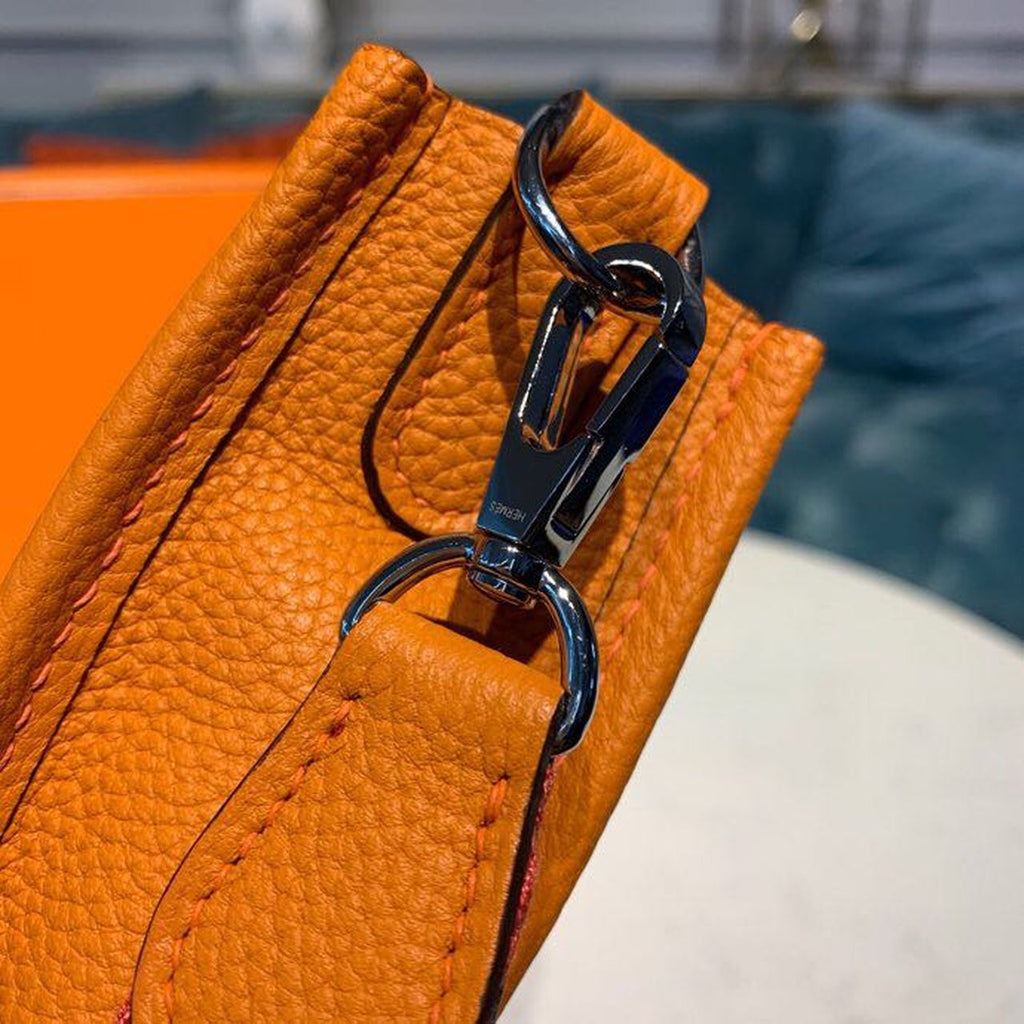 Hermes Evelyne III TPM Bag 17cm Taurillon Clemence Handstitched Palladium Hardware Orange