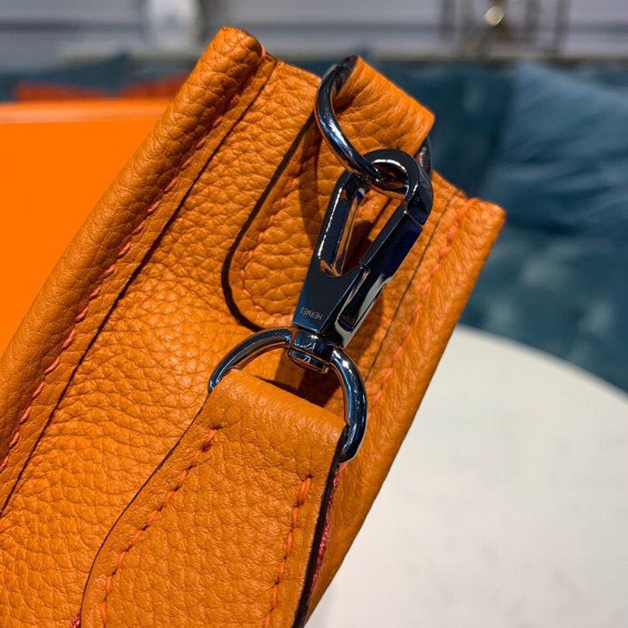 Hermes Evelyne III TPM Bag 17cm Taurillon Clemence Handstitched Palladium Hardware Orange