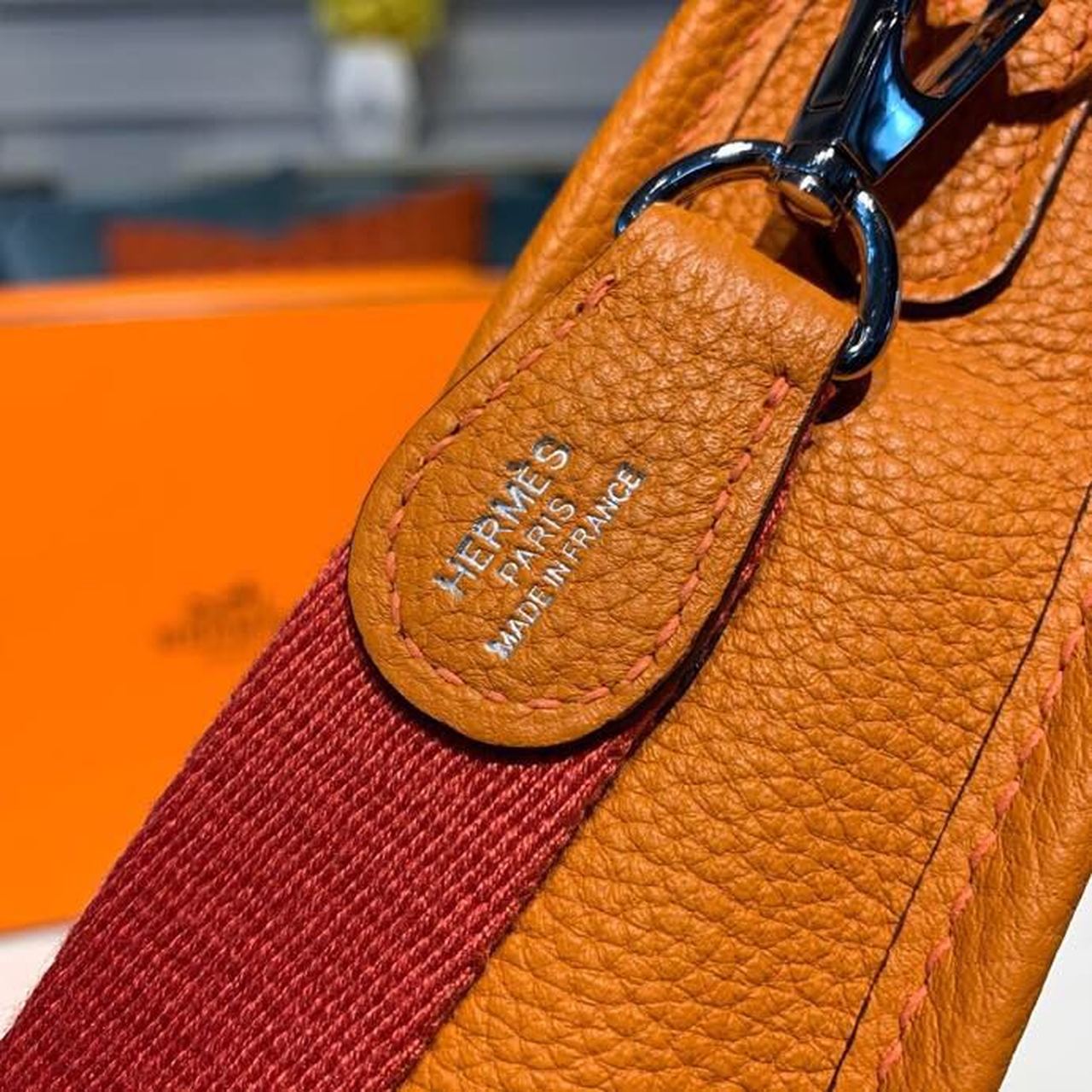 Hermes Evelyne III TPM Bag 17cm Taurillon Clemence Handstitched Palladium Hardware Orange