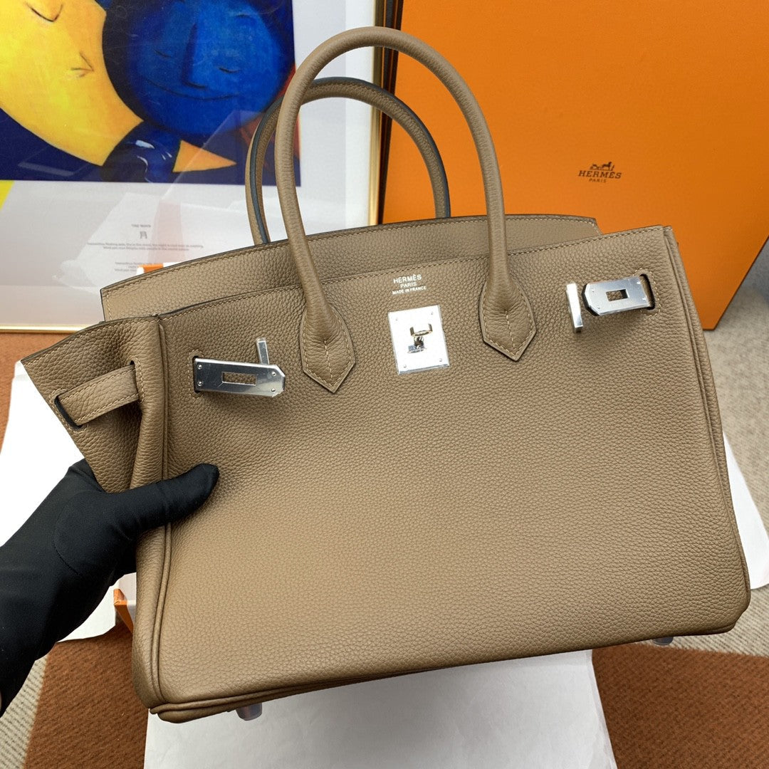 Hermes Birkin 30 Nata Swift Silver Hardware Brown