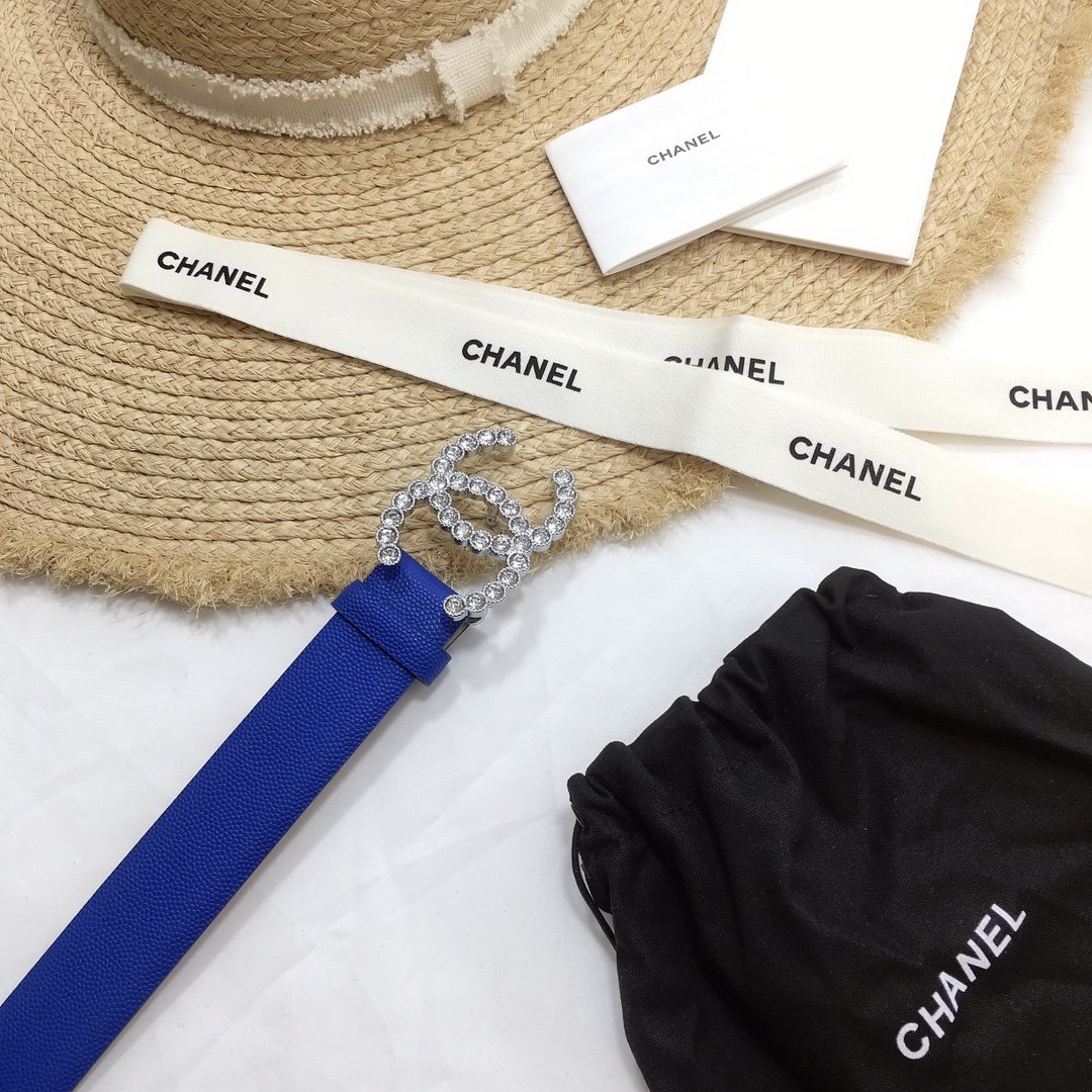 Chanel Belt With Beaded Buckle Blue