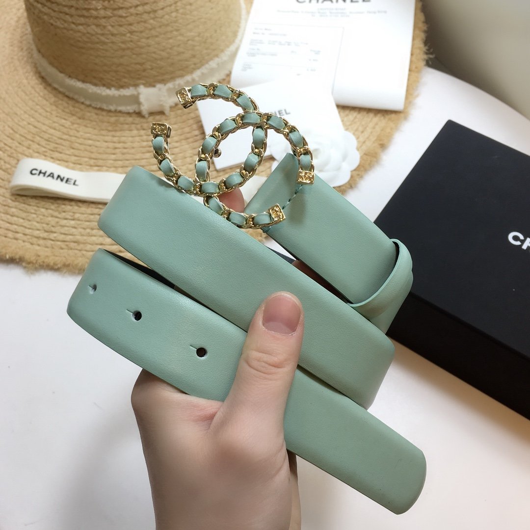 Chanel Belt With Double C Buckle Jade Green