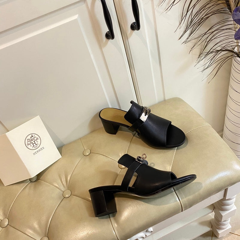Hermes Blossom Mule Black