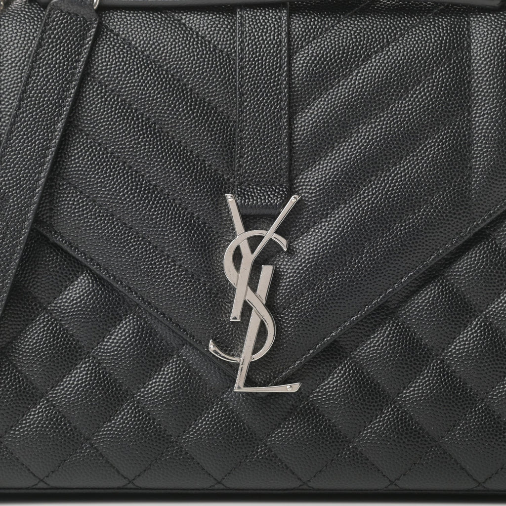 Saint Laurent Grain De Poudre Textured Mixed Matelasse Triquilt Medium Monogram Satchel Black