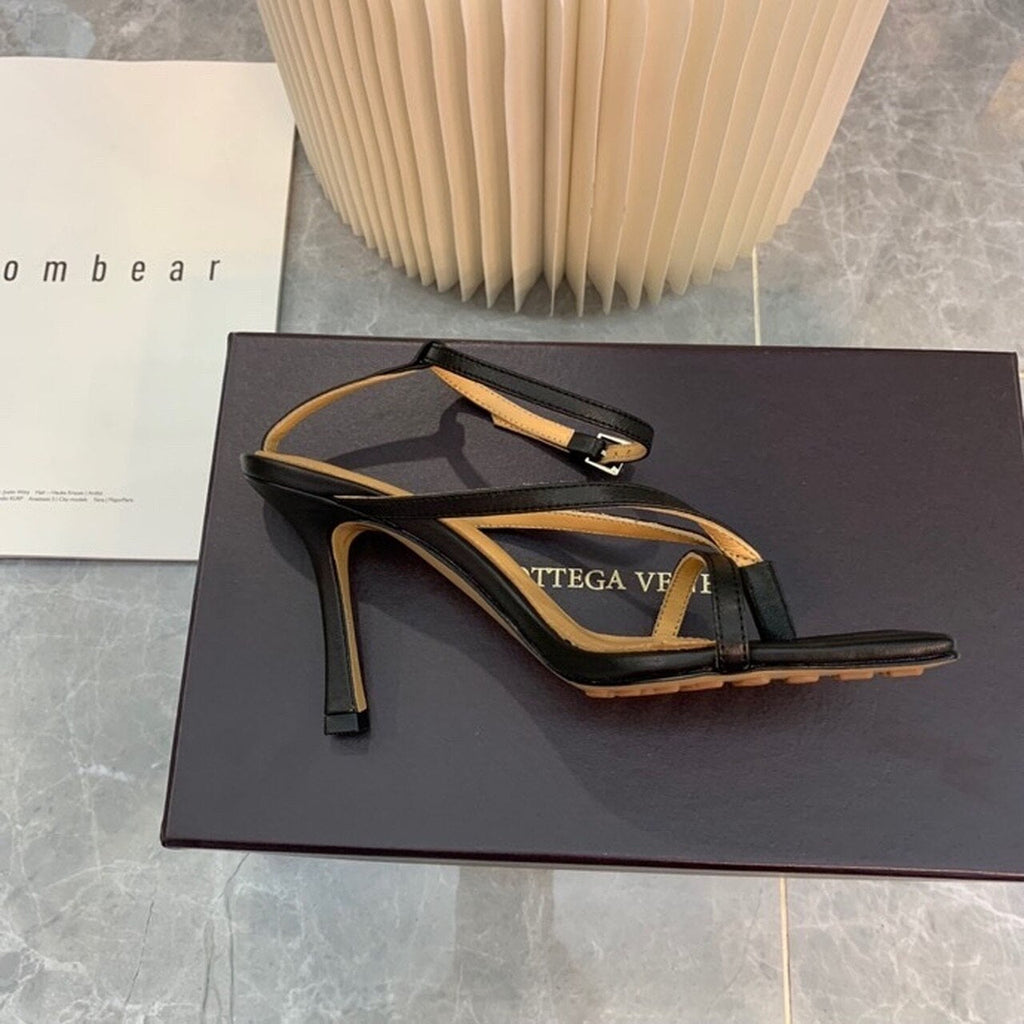 Bottega Veneta Stretch Sandals 9cm Heel Lambskin Leather Spring/Summer 2020 Collection, Black